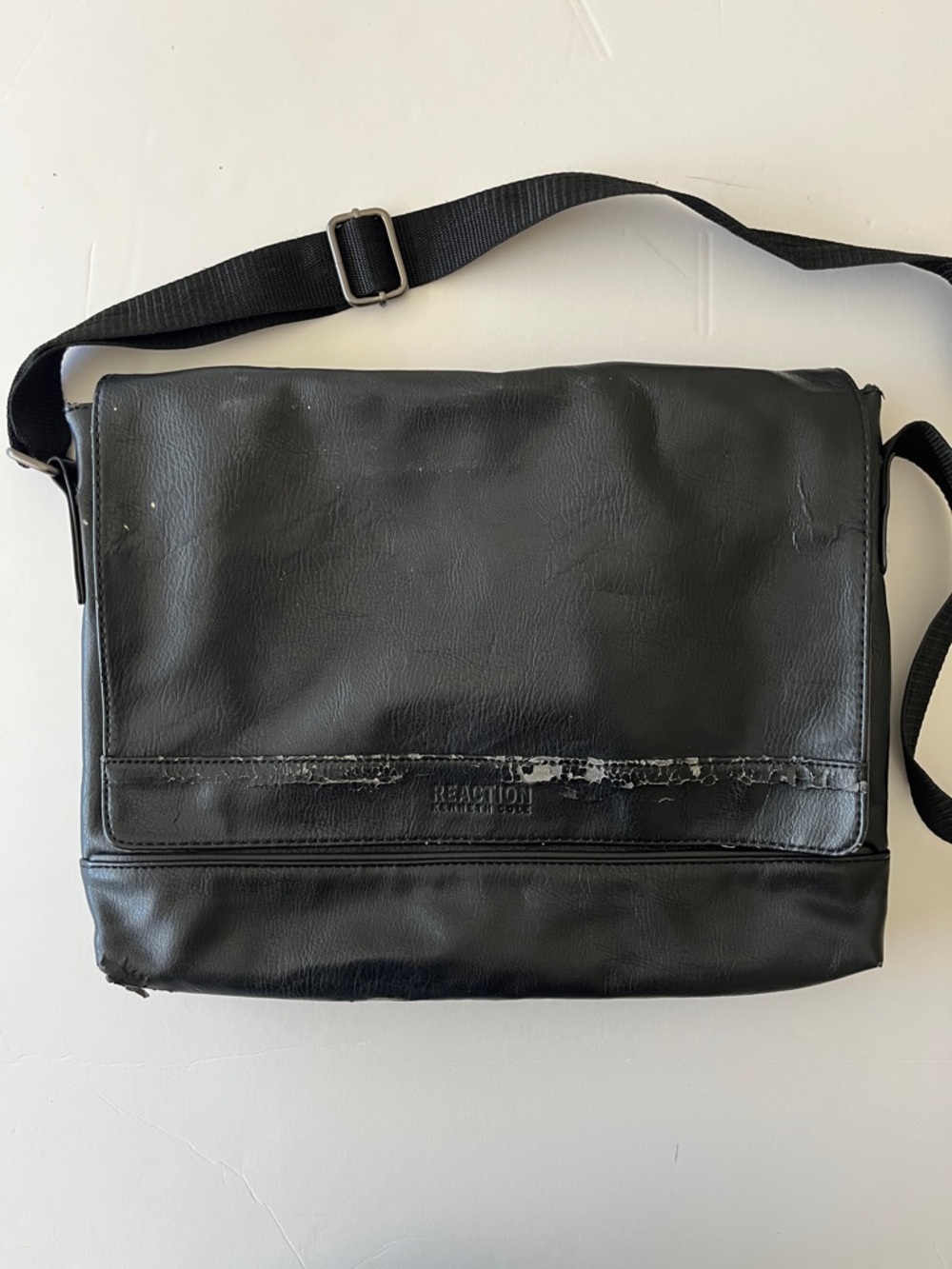 Kenneth Cole Reaction Black Faux Leather Messenger Bag